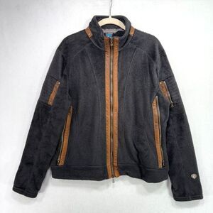 Kuhl Jacket Women XL Grey Fleece Moto-Vation Faux Leather Trim Outdoor Hiking